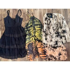 Designer Lot: BCBG Silk Lace Dress & Blue Life Tie Dye Rompers Size S 4 Revolve